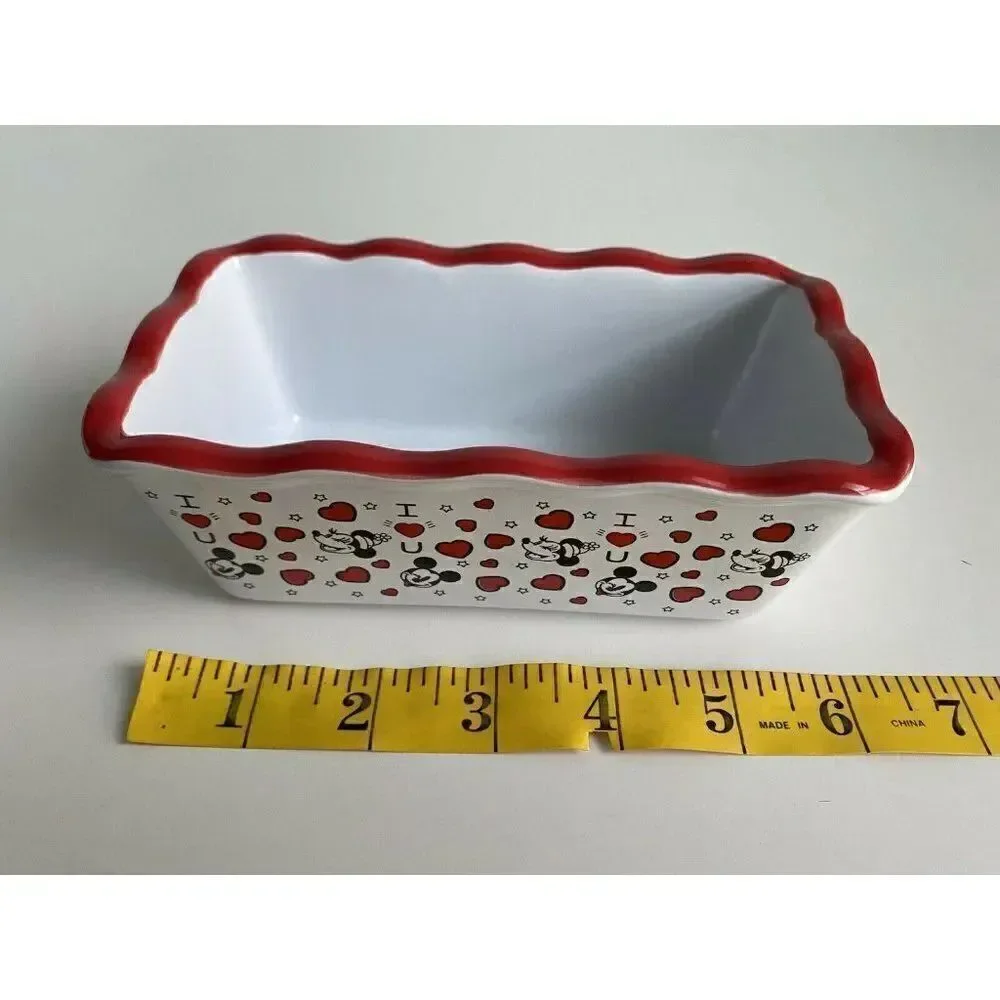 Disney Mickey Minnie Valentine’s Mini Loaf Bread Baking Pan Dish‎ Ceramic New